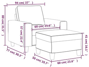 Fotoliu canapea cu taburet, crem, 60 cm, microfibra