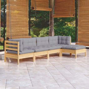 3096357 vidaXL Set mobilier grădină cu perne gri, 5 piese, lemn masiv de pin