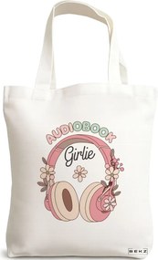 Sacosa de Panza pentru Cumparaturi, Geanta Tote, model Audiobook Girlie 2 38 x 34.5 cm, Alba, BEKZ®