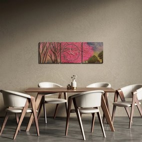 Tablou cu copaci înfloriți (cu ceas) (90x30 cm)