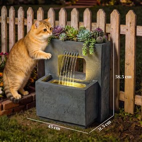Outsunny Fântână arteziană în 2 trepte, fântână de grădină cu iluminare LED, ghiveci pentru plante, pompă, aspect piatră, reglabil 45 x 31,5 x 58,5 cm | Aosom Romania