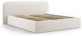 Pat matrimonial fildeș tapițat cu spațiu de depozitare cu somieră 180x200 cm Elizabeth – Micadoni
