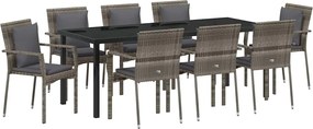 vidaXL Set de masă pentru grădină cu pernă 9 pcs Gri poliratan