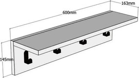 Cuier cu 4 agatatori si polita, Anatolya Homs,  60 x 16 x 15 cm, stejar