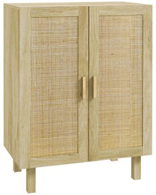 HOMCOM Bufet înalt mobilier de depozitare design boem cu duble uși cu 3 rafturi împletite - 73 x 41 x 102 cm | Aosom Romania