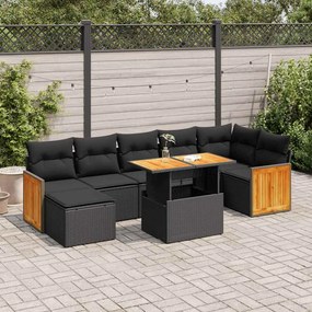 3327737 vidaXL Set canapele grădină perne 7 piese negru, poliratan/lemn acacia