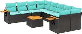 vidaXL Set mobilier de grădină cu perne, 9 piese, negru, poliratan
