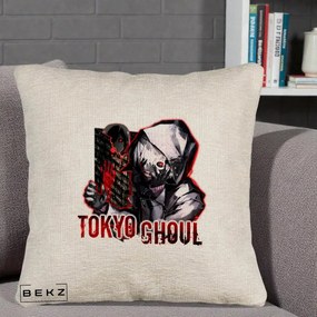Perna Personalizata Tokyo Ghoul Ken Kaneki Anime, 40x40 cm, Bej Canapea, Husa Detasabila, Perna Inclusa, BEKZ®