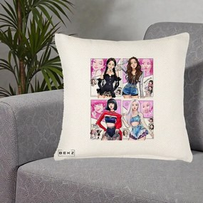 Perna Personalizata K-pop BLACKPINK Fanart Manga Benzi Desenate 4 Membre, 40x40 cm, Crem Reliefat, Husa Detasabila, Perna Inclusa, BEKZ®