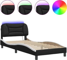 vidaXL Cadru de pat cu LED fără saltea Hvar negru/alb 90x200 cm