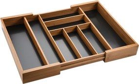 Organizator din bambus pentru tacâmuri Kesper 59085, extensibil 35-58 cm, 6+2 compartimente, maro închis