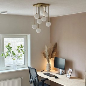 Plafoniera moderna aurie cu sticla opala cu 9 lumini - Atena