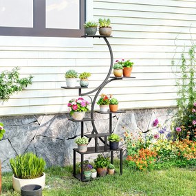 Outsunny Suport pentru Plante cu 8 Rafturi în Formă de S, Suport Ghivece Metalic pentru Interior și Exterior, pentru Grădină, Balcon, Terasă, Cameră de Zi, 74x26x158,5 cm, Negru | Aosom Romania