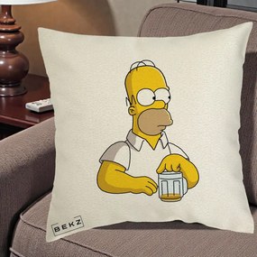 Perna Personalizata Homer Simpson cu Bere, 40x40 cm, Ecru, Husa Detasabila, Perna Inclusa, BEKZ®
