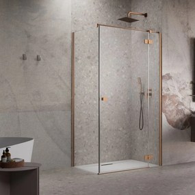 Cabina de dus patrata cu usa batanta Radaway Essenza KDJ 90x90 cm finisaj cupru periat-transparent dreapta