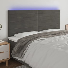 3122625 vidaXL Tăblie de pat cu LED, gri închis, 180x5x118/128 cm, catifea