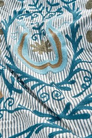 Pătură din bumbac brodată manual cu motive suzani, 130×180 cm, „Suzani Blue"