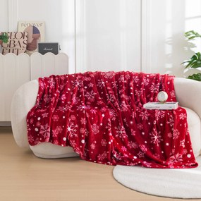 Patura Cocolino rosie de Craciun SNOWFALL Dimensiune: 200 x 220 cm