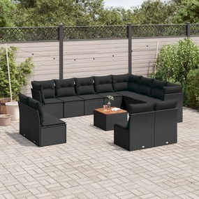 3256258 vidaXL Set mobilier de grădină cu perne, 13 piese, negru, poliratan