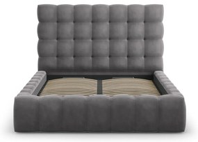 Pat matrimonial gri tapițat cu spațiu de depozitare și somieră 160x200 cm Bali – Cosmopolitan Design