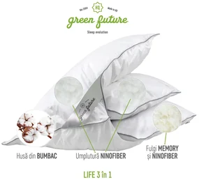 Perna Life 3 in 1, umplutura Nanofibra si fulgi Memory, 50x70 cm