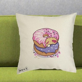 Perna Decorativa Donuts Roz si Mov, 40x40 cm, Ecru, Husa Detasabila, Perna Inclusa, BEKZ®