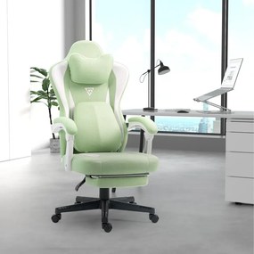 RESIGILAT- ErgoRelax Pro JD– Scaun Gaming Ergonomic, Masaj Lombar si Incalzire, Spătar Rabatabil 155°, Suport picioare, Material textil, Verde/Alb