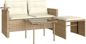 vidaXL Set canapele de grădină, 3 piese, cu perne, bej, poliratan