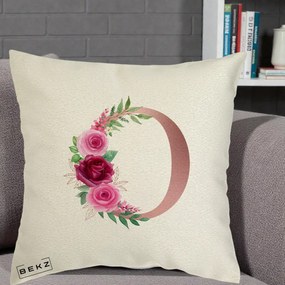 Cadou Personalizat - Perna Personalizata Monograma Rose Gold Litera O, 40x40 cm, Ecru, Husa Detasabila, Perna Inclusa, BEKZ®