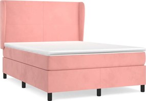 vidaXL Pat box spring cu saltea, roz, 140x200 cm, catifea