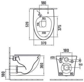 Set vas wc rimless suspendat, asimetric, cu capac softclose, Foglia Alice Alb