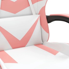 Scaun de gaming pivotant, alb si roz, piele ecologica