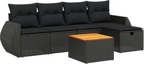 vidaXL Set mobilier de grădină cu perne, 6 piese, negru, poliratan