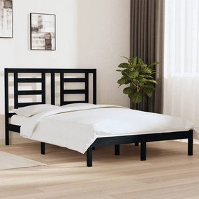 3104327 vidaXL Cadru de pat dublu, negru, 135x190 cm, lemn masiv de pin