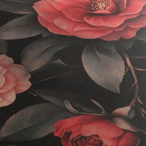 Tablou - Flori roșii pe fundal întunecat (cu ceas) (90x30 cm)