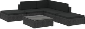 vidaXL Set mobilier de grădină cu perne, 6 piese, negru, poliratan