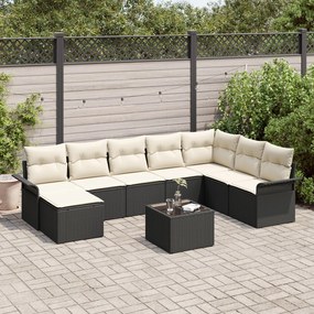 vidaXL Set de canapele pentru grădină cu pernă 9 pcs Negru Rattan poli