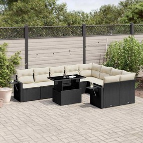 vidaXL Set canapele de grădină cu perne, 10 piese, negru, poliratan