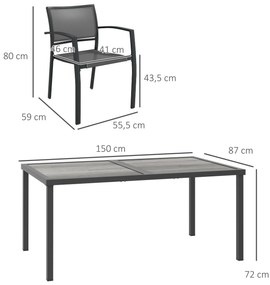Outsunny Set de Mobilier de Grădină, Set Mobilier Grădină cu 1 Masă, 4 Scaune, 150 x 87 x 72 cm, Gri | Aosom Romania
