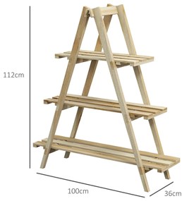 Outsunny Suport pentru Plante Pliabil din Lemn Raft pentru Ghivece cu 3 Nivele cu Cadru în A 100x36x112 cm Natural | Aosom Romania