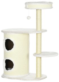 PawHut Copac de zgâriat cu casă pentru zgâriat, 1 pat pentru pisică și jucărie pentru pisică, 59 cm x 35 cm x 100 cm, Crem | Aosom Romania
