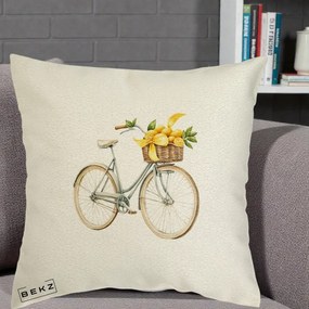 Perna Decorativa Bicicleta cu Cos de Lamai Mediteranean, 40x40 cm, Ecru, Husa Detasabila, Perna Inclusa, BEKZ®
