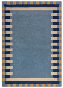 Covor albastru țesut manual din lână 160x230 cm Kai Wool Border – Flair Rugs