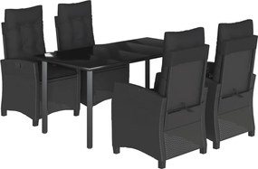 vidaXL Set mobilier de grădină cu perne, 5 piese, negru, poliratan