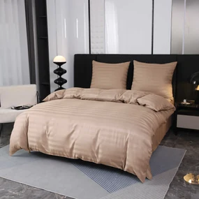 Lenjerie de pat hoteliera din microfibra JASMINE bej - dunga 2 cm, buzunar hotelier Dimensiune lenjerie de pat: 70 x 90 cm | 140 x 200 cm