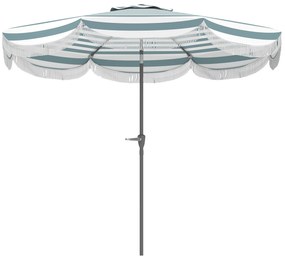 Outsunny Umbrelă de grădină 2,7 m, umbrelă de exterior inclinabilă UPF 30+ cu manivelă, 8 baleiene, albastru clar și alb | Aosom Romania