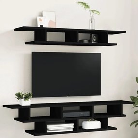 Seturi TV de perete, negru, lemn prelucrat