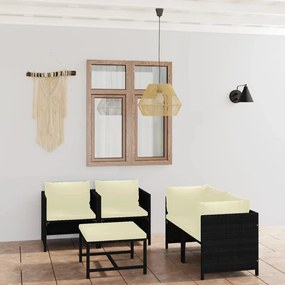 3059780 vidaXL Set mobilier de grădină cu perne, 5 piese, negru, poliratan