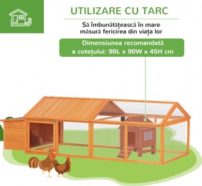 PawHut Coteț pentru Găini de Exterior cu Acoperiș Rabatabil și Ușă Largă Pentru 4-8 Găini, 240x112,5x76 cm, Portocaliu | Aosom Romania