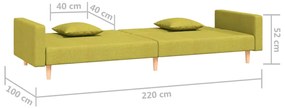 Canapea extensibila cu 2 locuri, 2 perne, verde, textil Verde, Fara scaunel pentru picioare Fara scaunel pentru picioare